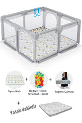 Playard Güvenli Bebek Ve Çocuk Oyun Alanı Oyun Parkı 120x120 Oyun Matı Topları Ve Yataklı