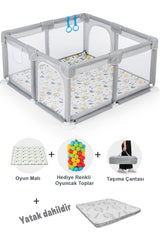 Playard Güvenli Bebek Ve Çocuk Oyun Alanı Oyun Parkı 120x120 Oyun Matı Topları Ve Yataklı