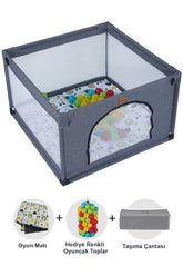 Playard Güvenli Bebek Ve Çocuk Oyun Alanı Oyun Parkı Keten 100x100 Cm Oyun Matı Ve Topları