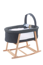 Venedik Çift Yön Sallanabilir Doğal Ahşap Anne Yanı Beşik Kapitone Keten Kumaş Yatak Dahil