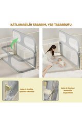 3in1 Katlanır Bebek Güvenlik Bariyeri,Yatak Üstü Bebek Beşiği,Koruyucu Birlikte Uyuma,Açılır Kapanır