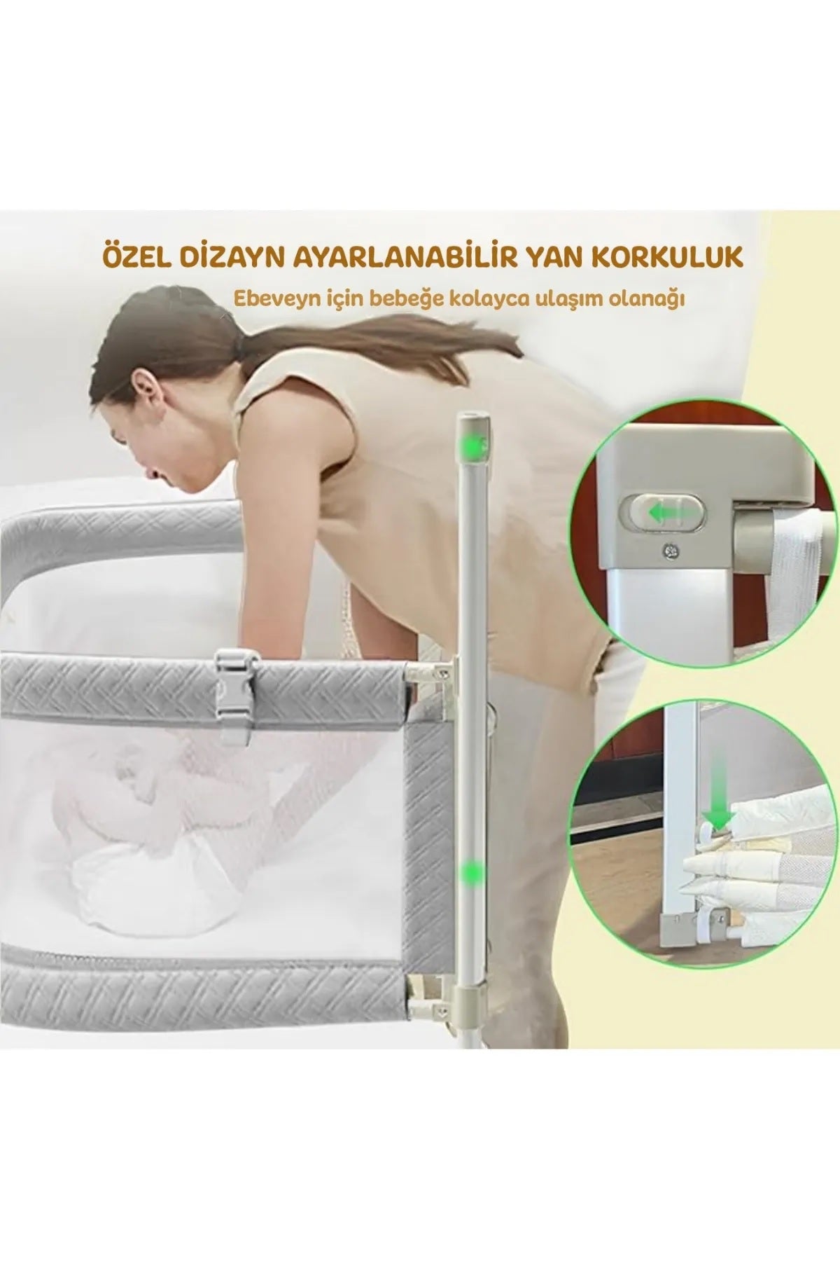 3in1 Katlanır Bebek Güvenlik Bariyeri,Yatak Üstü Bebek Beşiği,Koruyucu Birlikte Uyuma,Açılır Kapanır