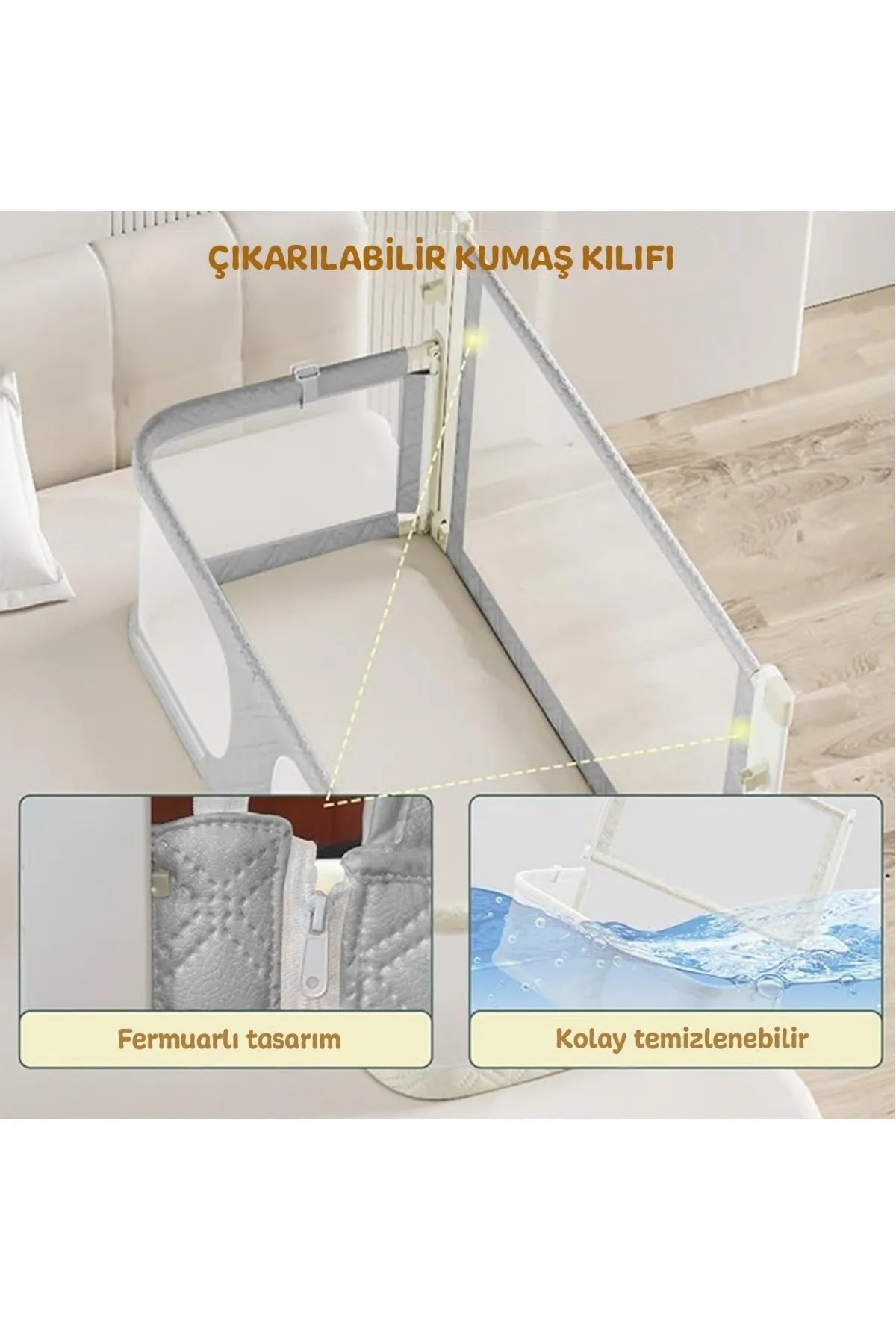 3in1 Katlanır Bebek Güvenlik Bariyeri,Yatak Üstü Bebek Beşiği,Koruyucu Birlikte Uyuma,Açılır Kapanır