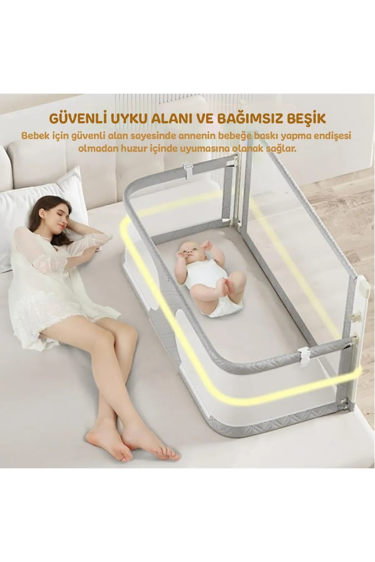 3in1 Katlanır Bebek Güvenlik Bariyeri,Yatak Üstü Bebek Beşiği,Koruyucu Birlikte Uyuma,Açılır Kapanır
