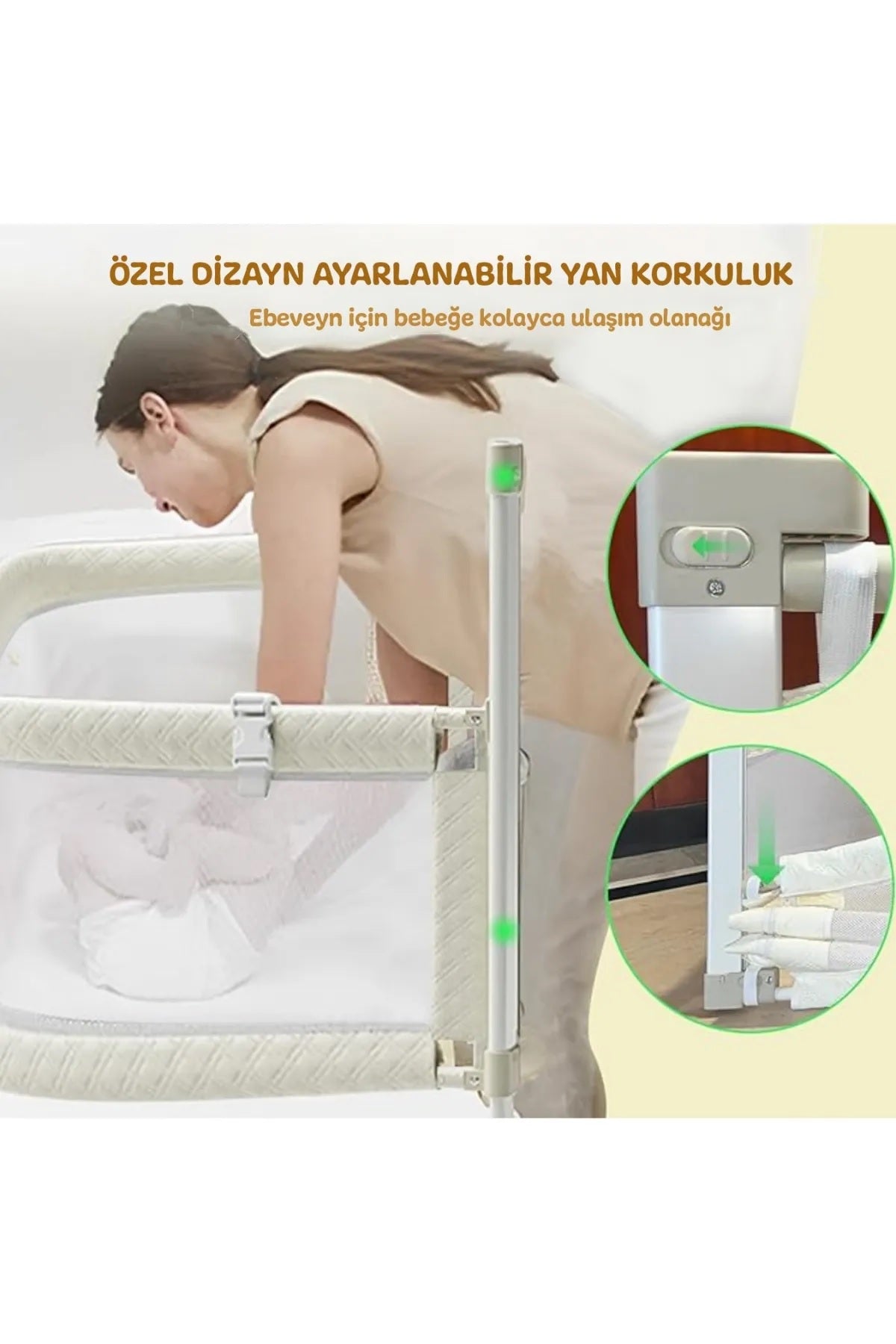 3in1 Katlanır Bebek Güvenlik Bariyeri,Yatak Üstü Bebek Beşiği,Koruyucu Birlikte Uyuma,Açılır Kapanır