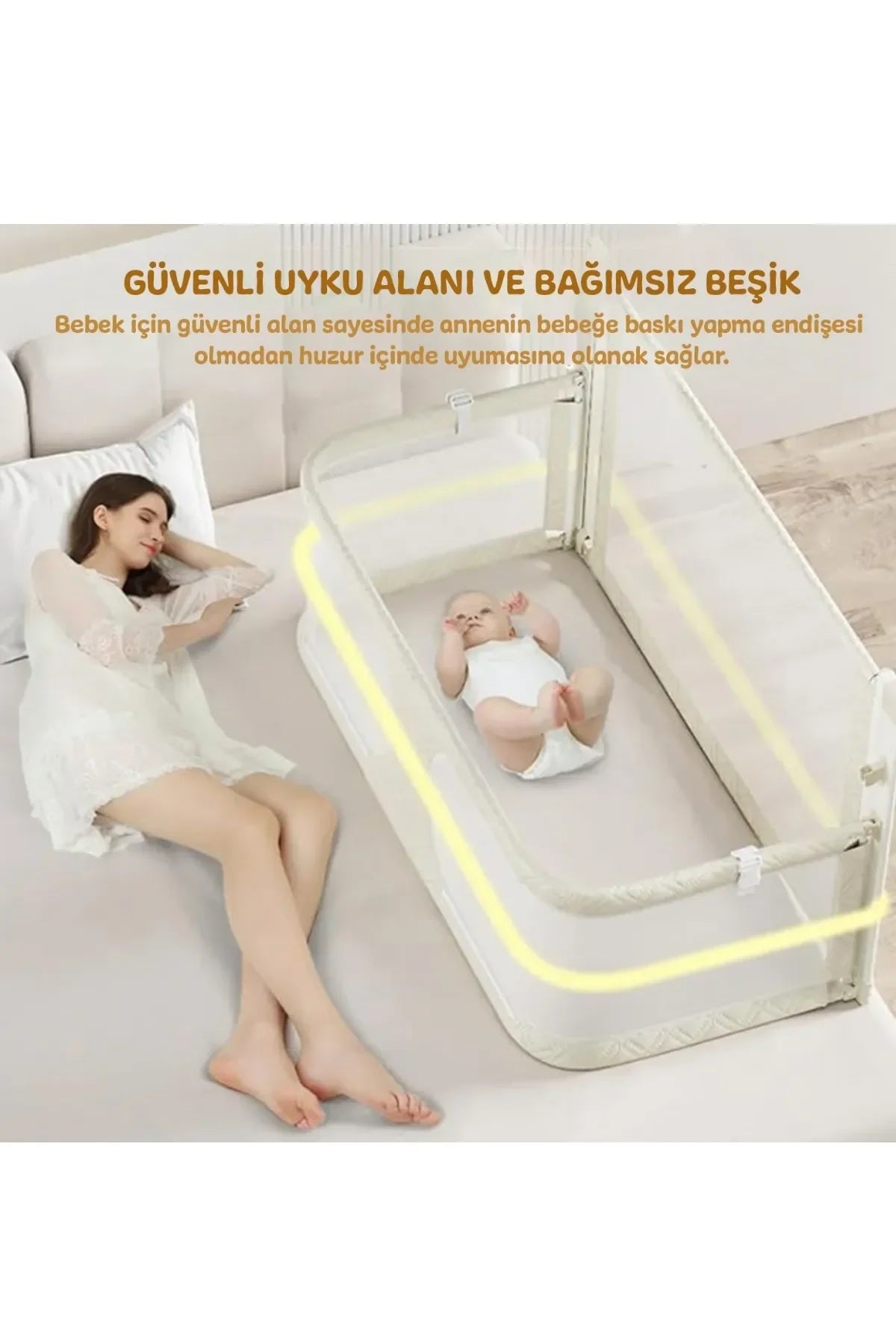3in1 Katlanır Bebek Güvenlik Bariyeri,Yatak Üstü Bebek Beşiği,Koruyucu Birlikte Uyuma,Açılır Kapanır