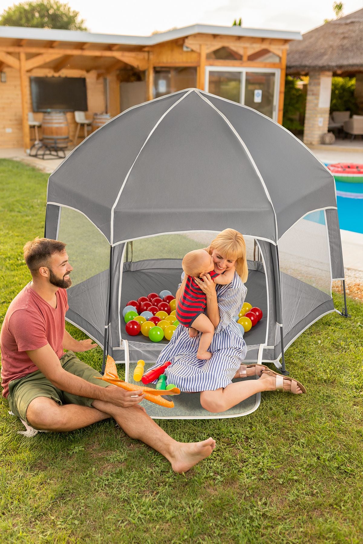 Foldy Plus Katlanabilir Bebek Ve Çocuk Oyun Parkı-Alüminyum-Kolay Kurulum,Oyun Matı Ve Toplar