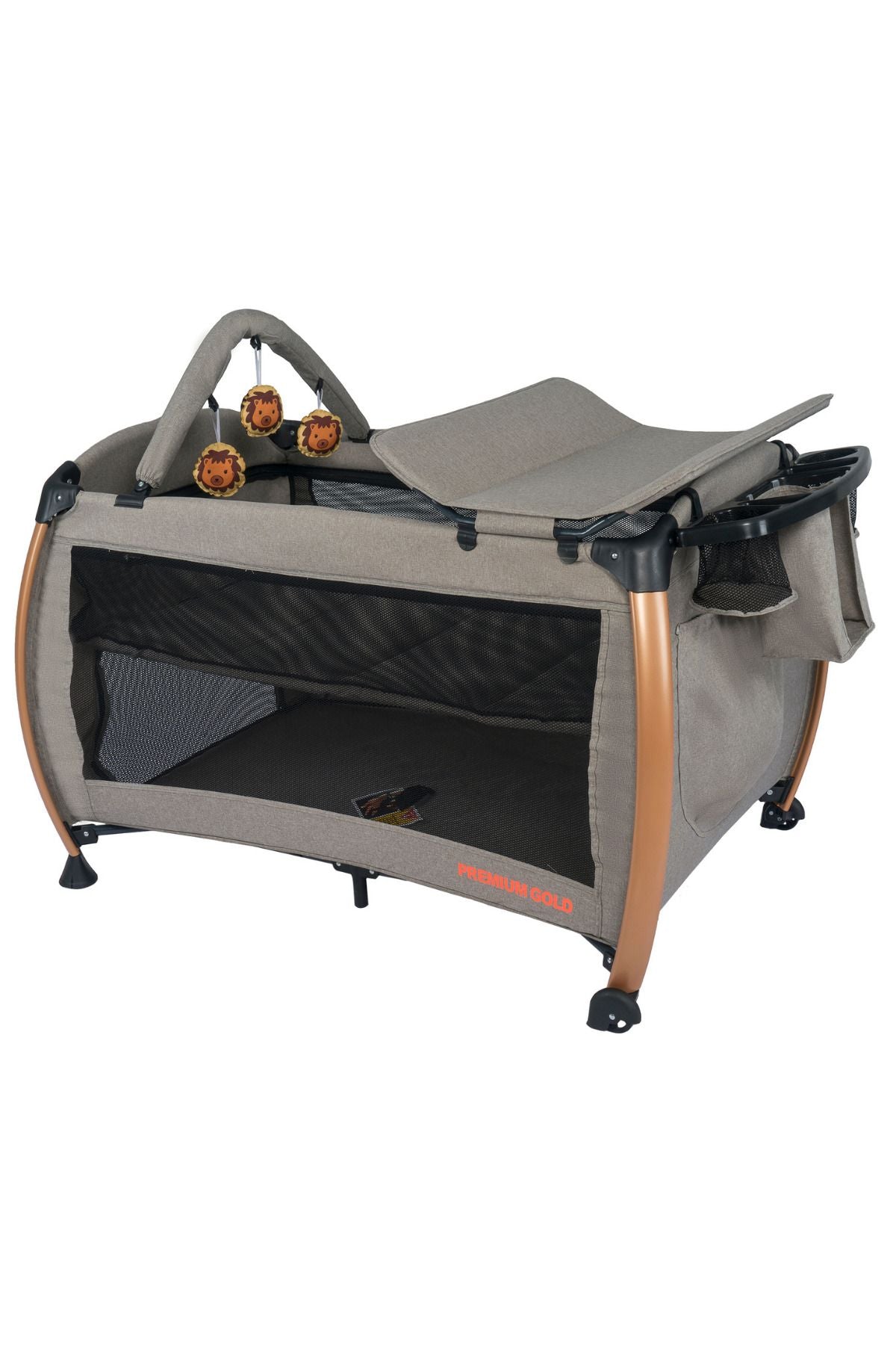 Maccon Goldie Alüminyum Kasa Park Yatak Sallanır Cibinlikli Oyun Parkı Beşik 70X110 Cm