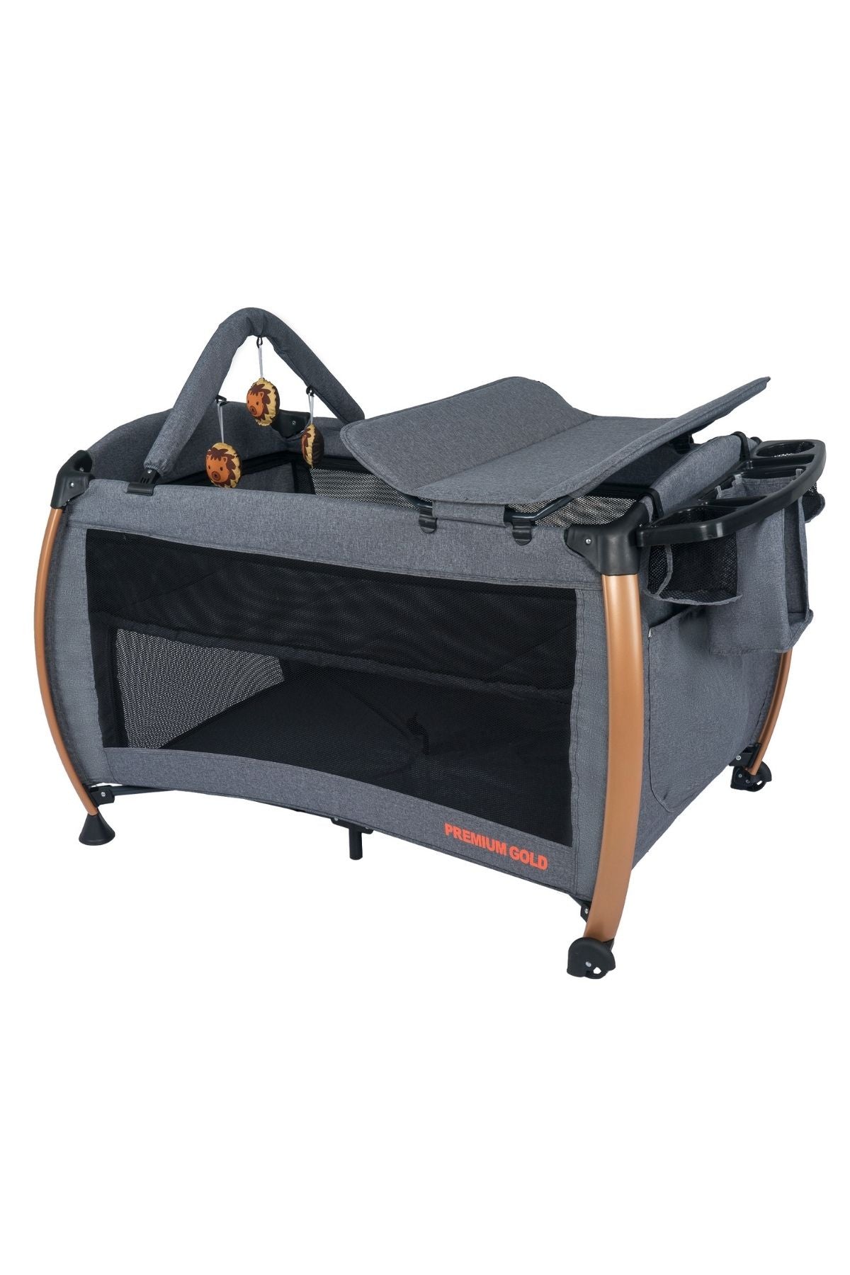 Maccon Goldie Alüminyum Kasa Park Yatak Sallanır Cibinlikli Oyun Parkı Beşik 70X110 Cm