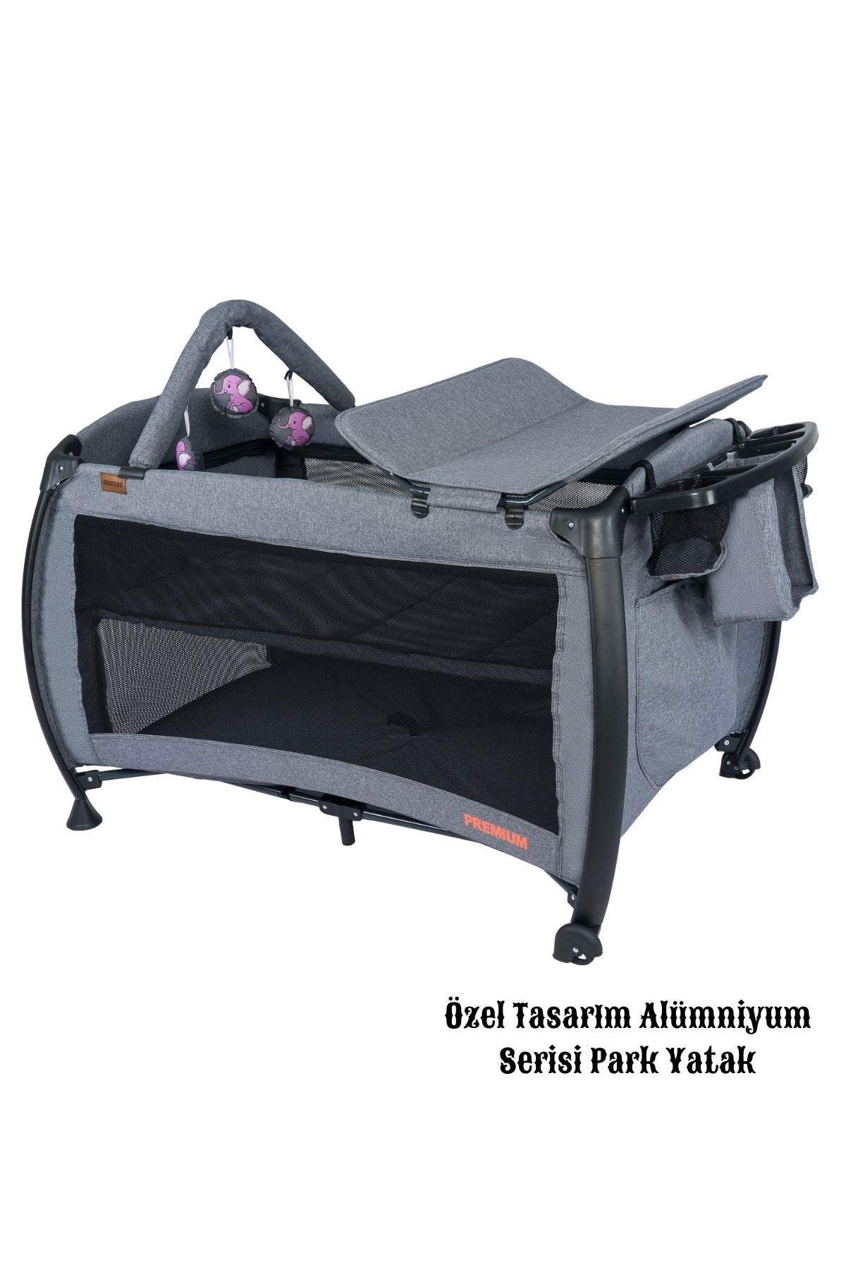 Maccon Prime Alüminyum Kasa Park Yatak Sallanır Cibinlikli Oyun Parkı Beşik 70X110 Cm