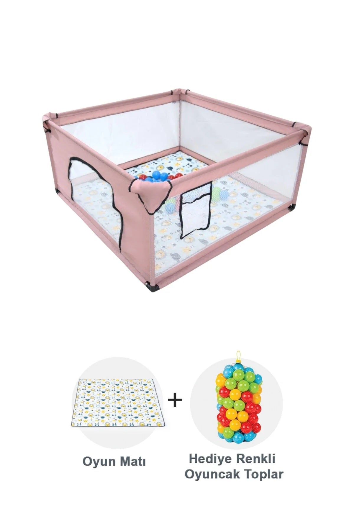 Premio Keten Güvenli Bebek Ve Çocuk Oyun Alanı Oyun Parkı 120x120 Oyun Matı Ve Topları